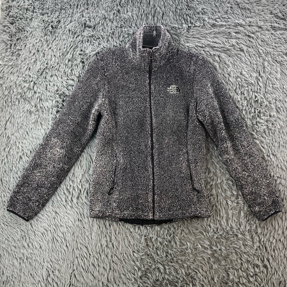 North Face Jacket Womens XS Fleece Gray White Full Zip Logo Front Back Pockets